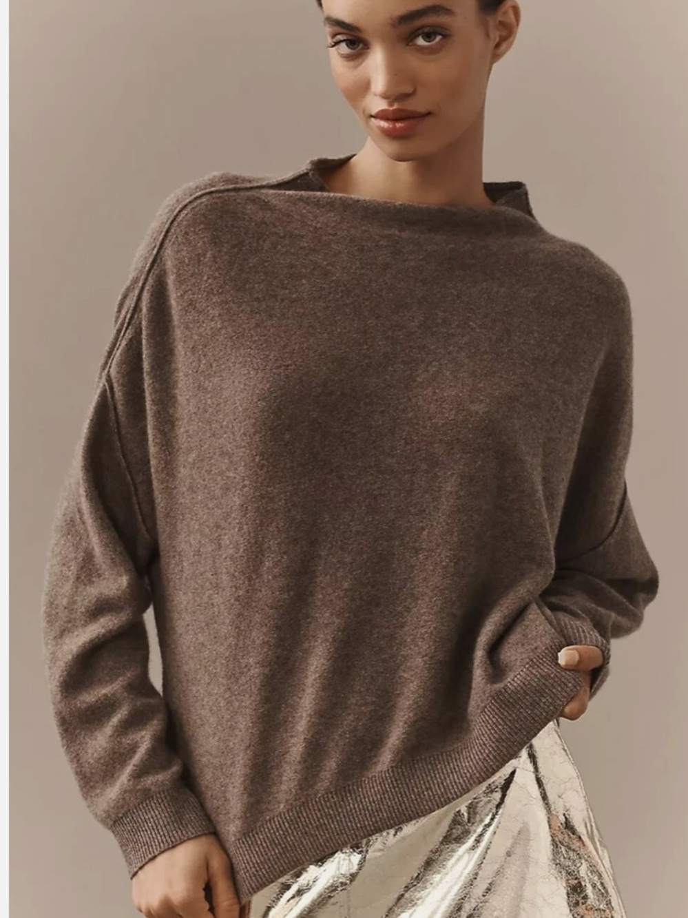 Anthropologie Alani Cashmere Mock Neck Sweater — Chocolate Brown